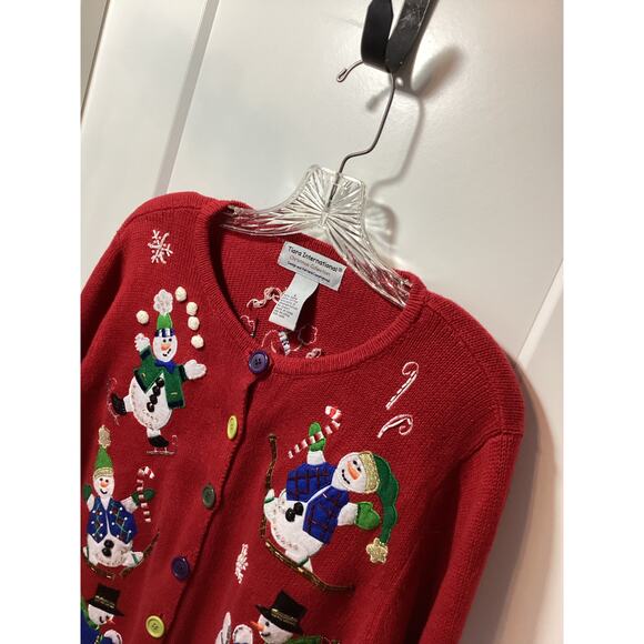 Vintage Tiara International Women Ugly Christmas Cardigan Sweater Red Size - Picture 2 of 9